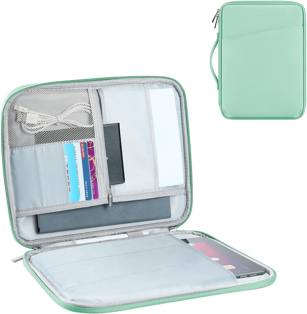 Mint Green Tablet Sleeve Case for 11" iPad - Protective with Accessory Pockets