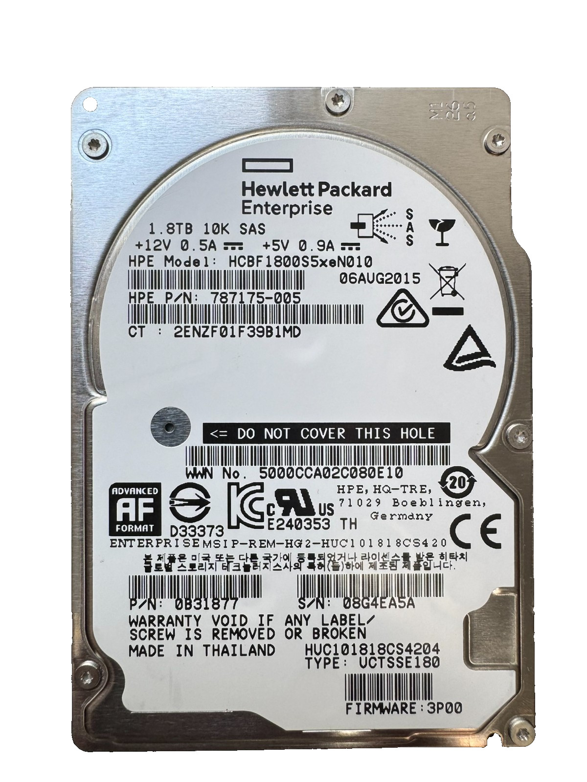 HPE HGST 1.8TB 12Gbps/10K/512b/sector SAS 2.5" HDD/Perfect HEALTH- 100%