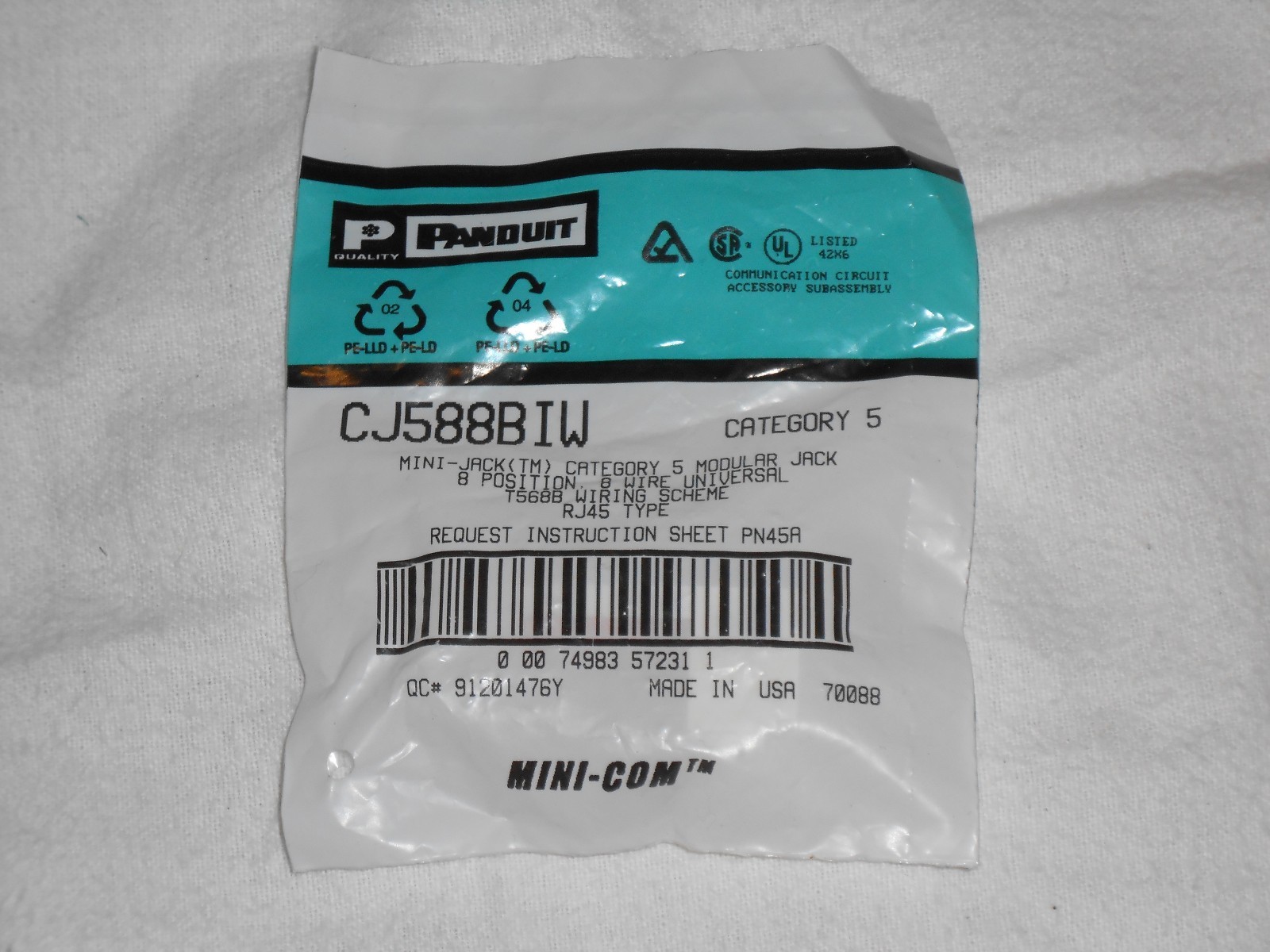NEW Panduit CJ588BIW Cat 5 Mini-Com Cat5 Wall Jack RJ45 OFF-WHITE Module USA