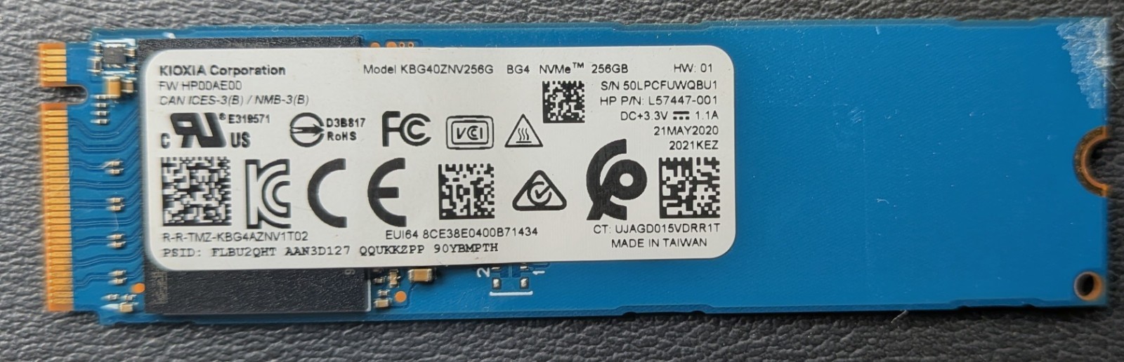 Kioxia BG4 256GB NVMe SSD Solid State Drive KBG40ZNV256G