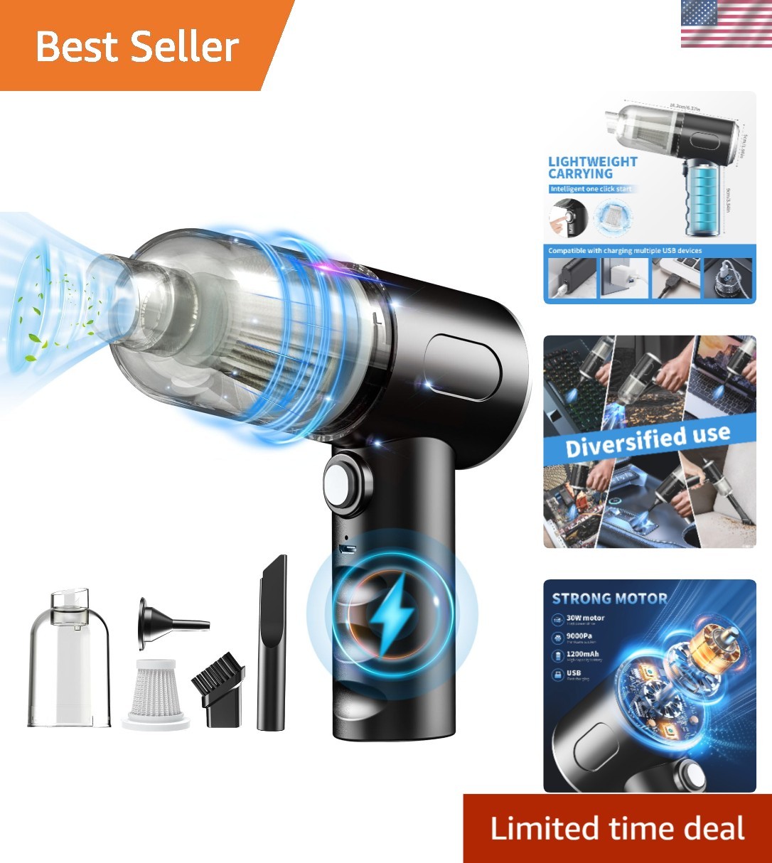 Compressed Air Duster-Vacuum Keyboard Cleaner-Air Blower 3-in-1-Electric Air ...