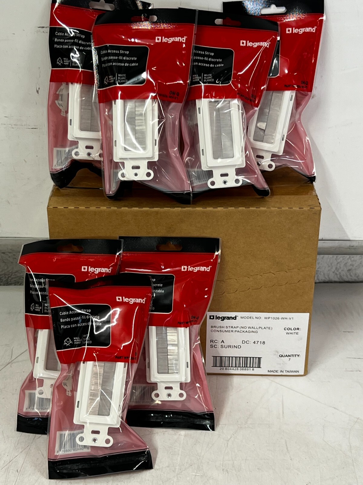 7 Legrand On-Q 1-Gang White Single Cable Access Strap Brush Standard Wall Plates