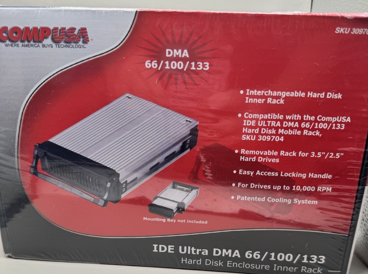 NEW CompUSA IDE Ultra DMA 66/100/133 Hard Disk Enclosure Inner Rack Caddy Y2K
