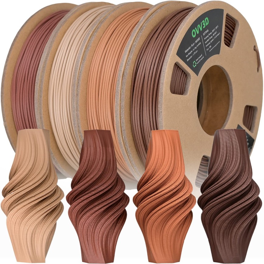 OVV3D Wood 3D Printer Filament Bundle, Wood PLA Filament 1.75mm Bundle, Add More