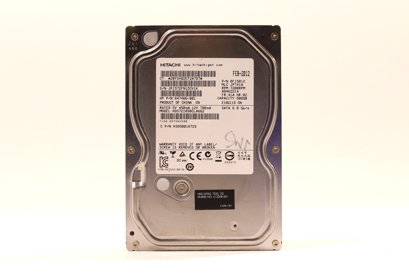 HP HDS721050CLA662 500GB 3.5" 6Gb/s 16MB 7.2K RPM SATA Hard Drive P/N:647466-001