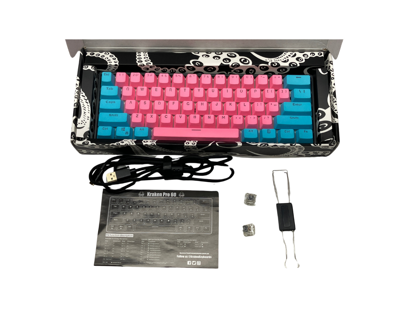 Kraken Pro 60 Cotton Candy Edition Blue and Pink Mechanical RGB keys