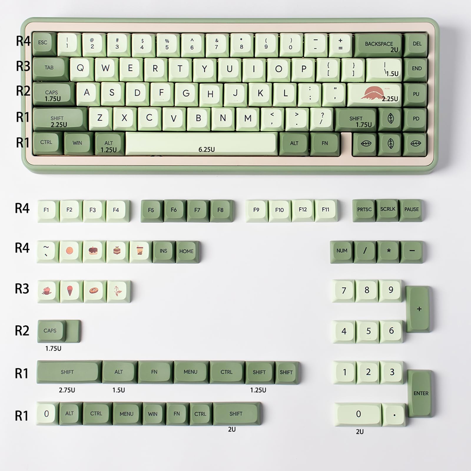 124 Key XDA PBT Keycap Set Matcha Green for Cherry MX Keyboards