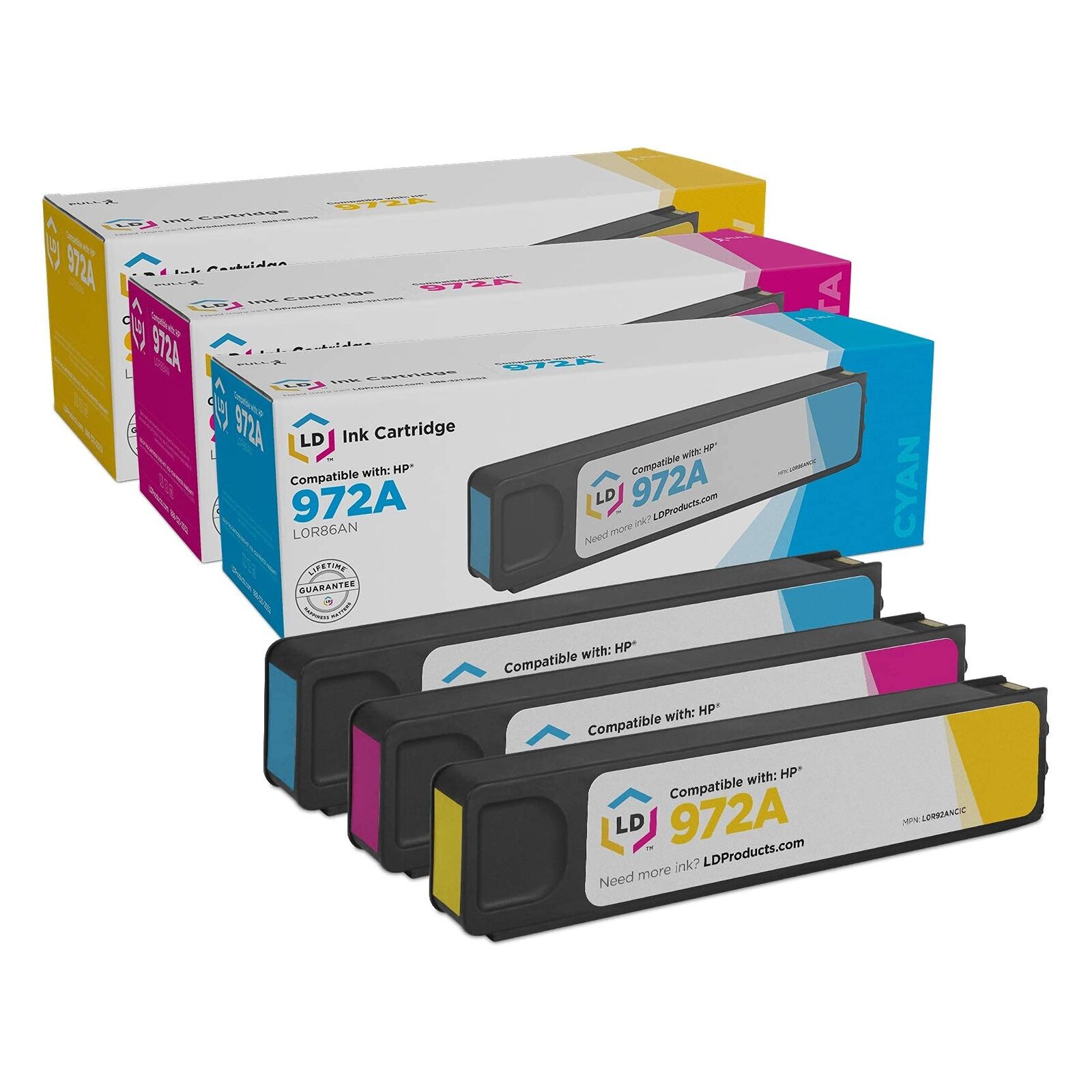 Compatible Ink Replacements for HP 972A (C, M, Y, 3-Pk)