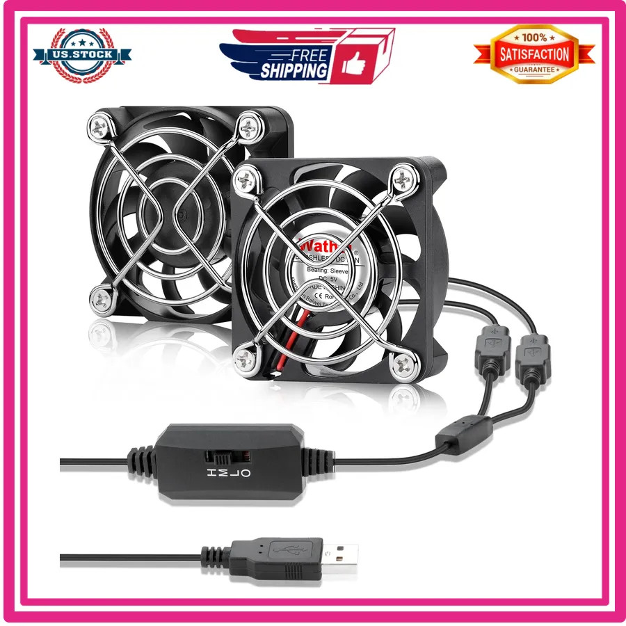 Wathai 2PCS 50mm 5V Mini Box USB Computer Fan with 3 Speed Control 5010