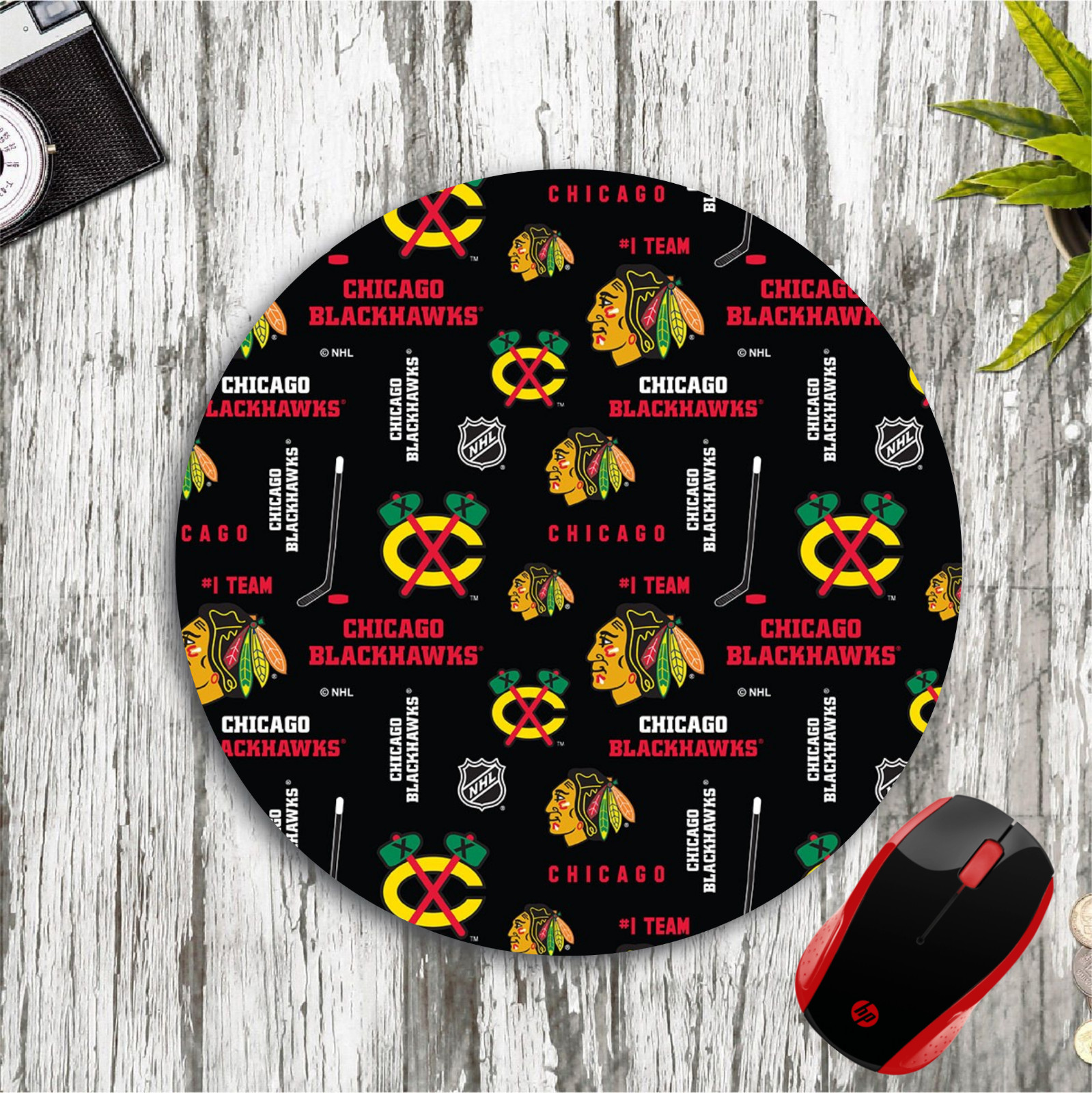 CHICAGO BLACKHAWKS PATTERN CUSTOM 8" ROUND NEOPRENE PC DESK MAT MOUSEPAD B2S FUN