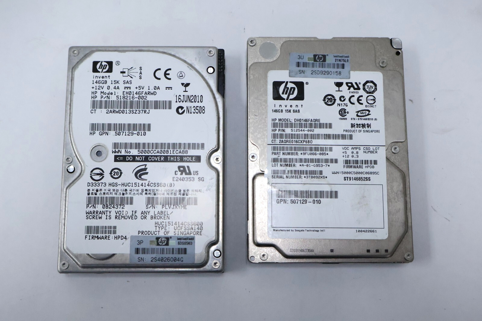 (LOT OF 2) HP 146GB 15K RPM SAS HDD | Models: HP EH0146FARWD / HP DH0146FAQRE
