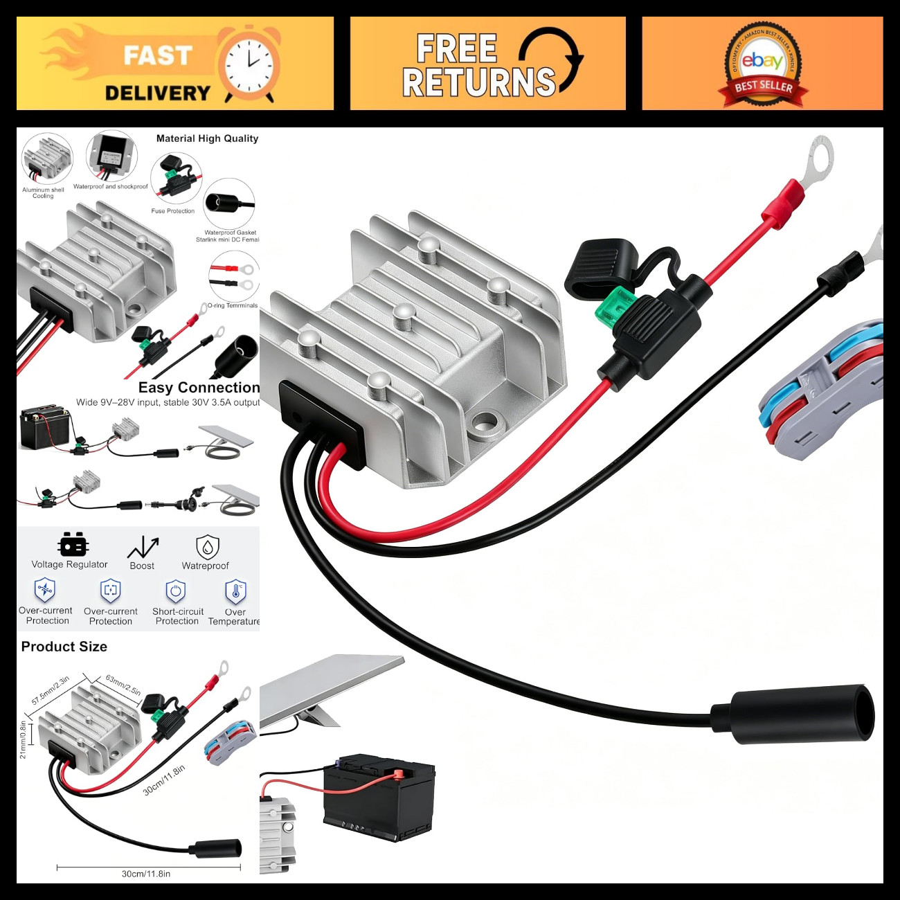 12V-30V Power Supply Cable for Starlink Mini - Waterproof DC Adapter for RV, Boa