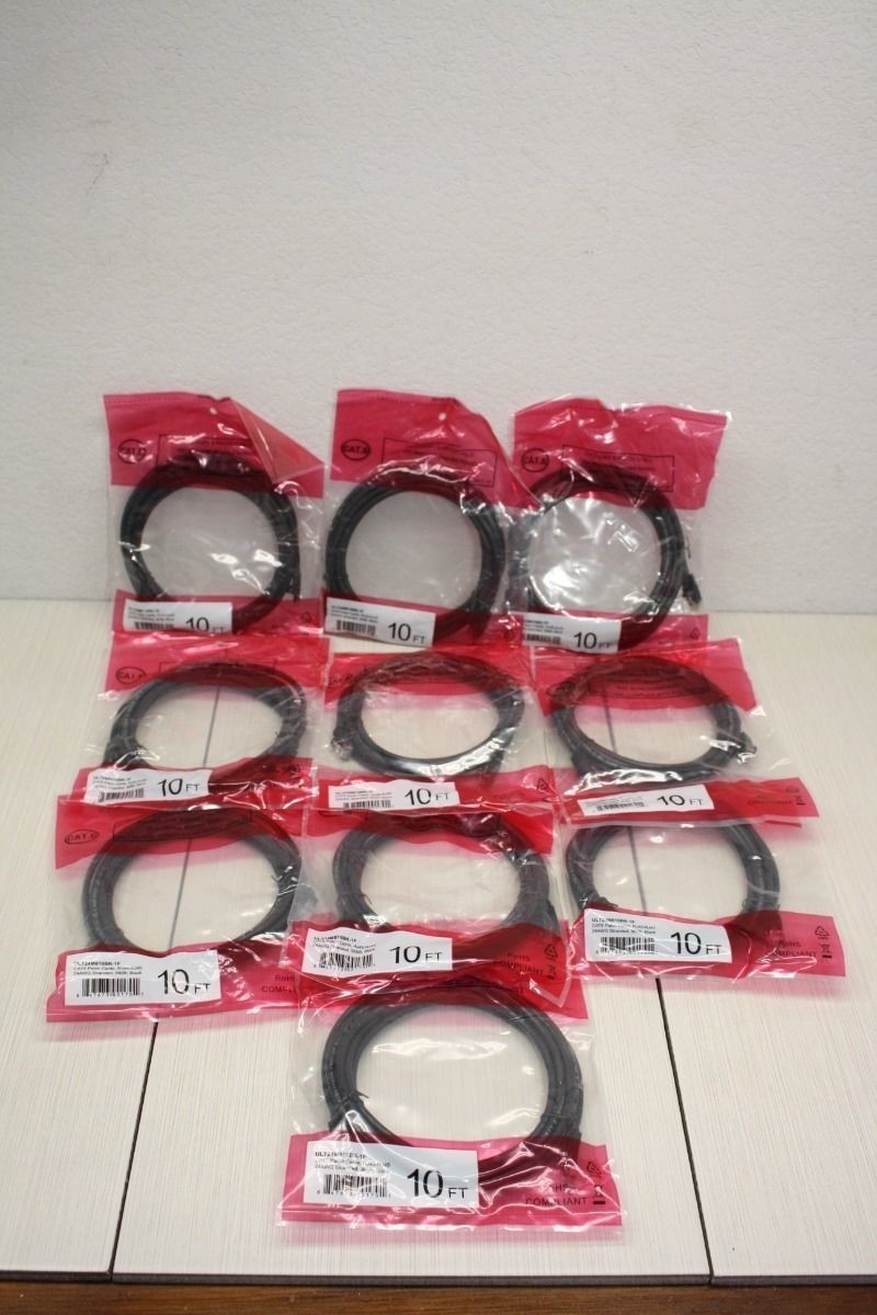 10x Shaxon Industries Patch Cable 10Ft Black RJ45-RJ45 24AWG Stranded 568B Cat6