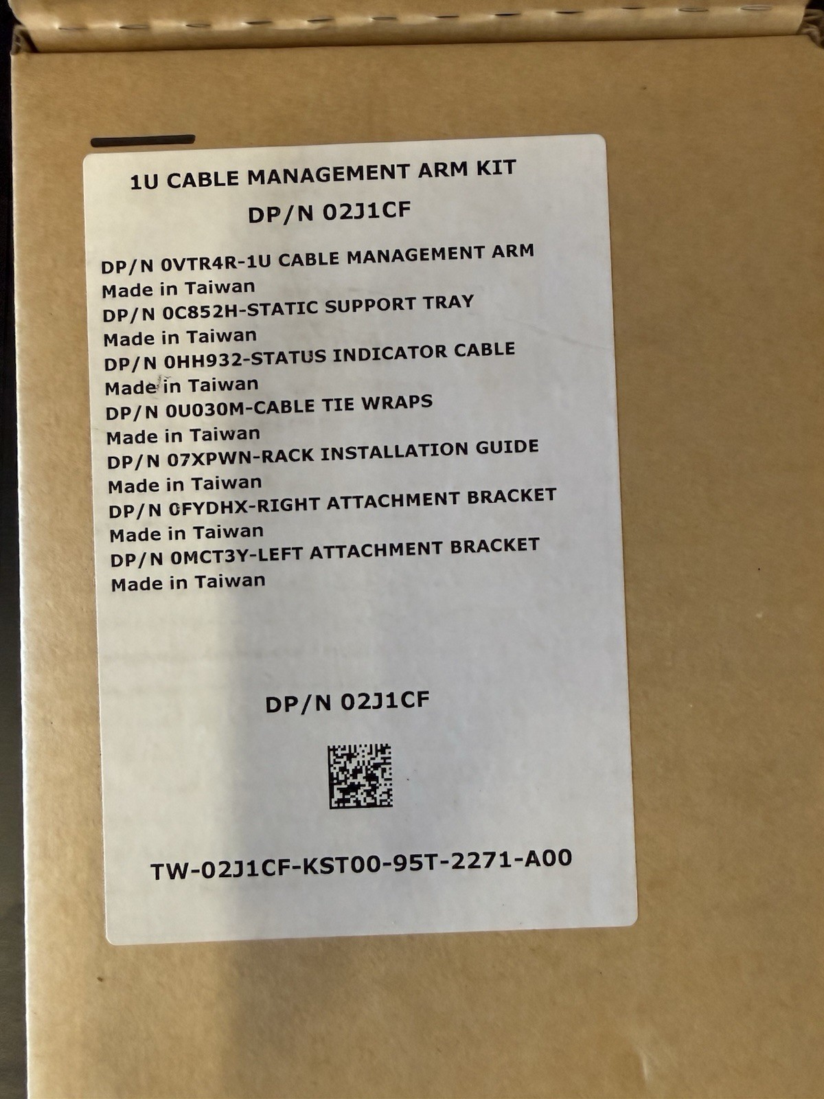 1U Cable Management Arm Kit 02J1CF OVTR4R 0C852H 0HH932 0U030M