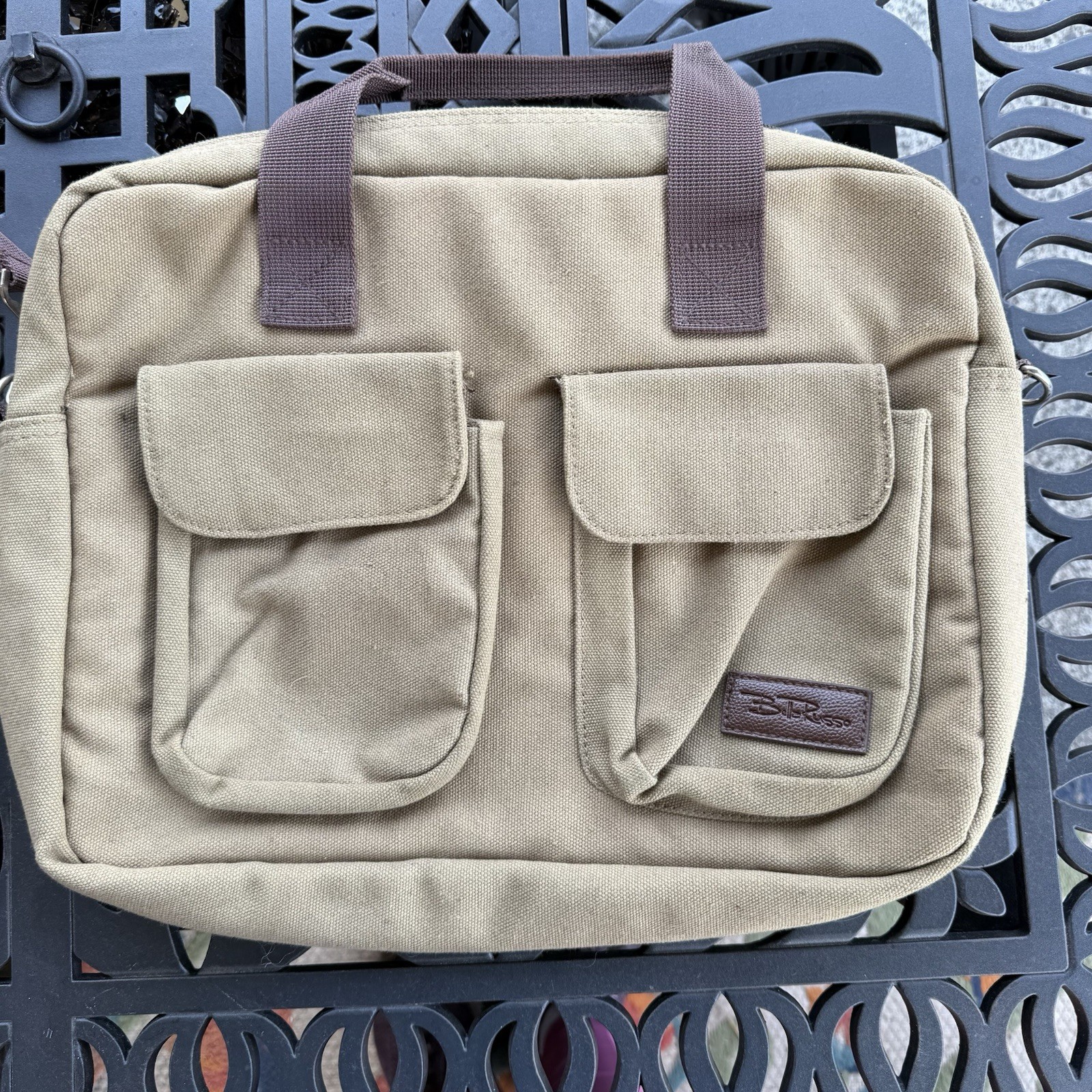 BELLA RUSSO Canvas Laptop Case Travel Bag Shoulder Strap Khaki