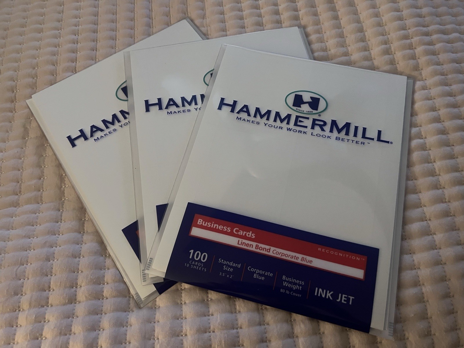 300 Hammermill Ink Jet  Linen Bond Corporate Blue 3.5" X 2"  Business Cards