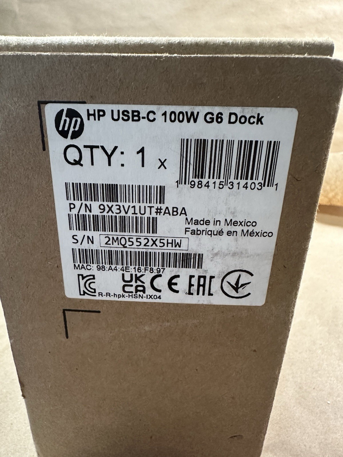New HP Hewlett Packard 9X3V1UT#ABA USB C 100W Dock G6 Docking station
