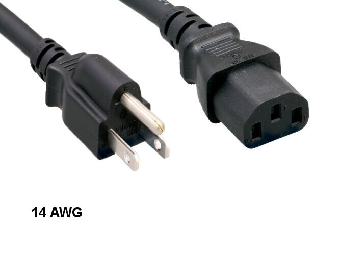 10PCS 15' Black Standard Power Cord NEMA 5-15P to IEC-60320-C13 14AWG 15A/125V