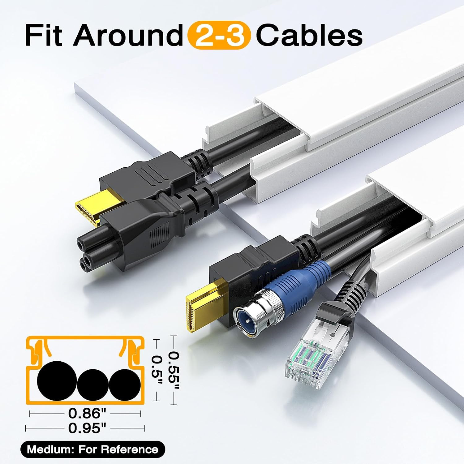 Cord Hider 157In Wire Covers, Cable Management for TV, Raceway Kit White.