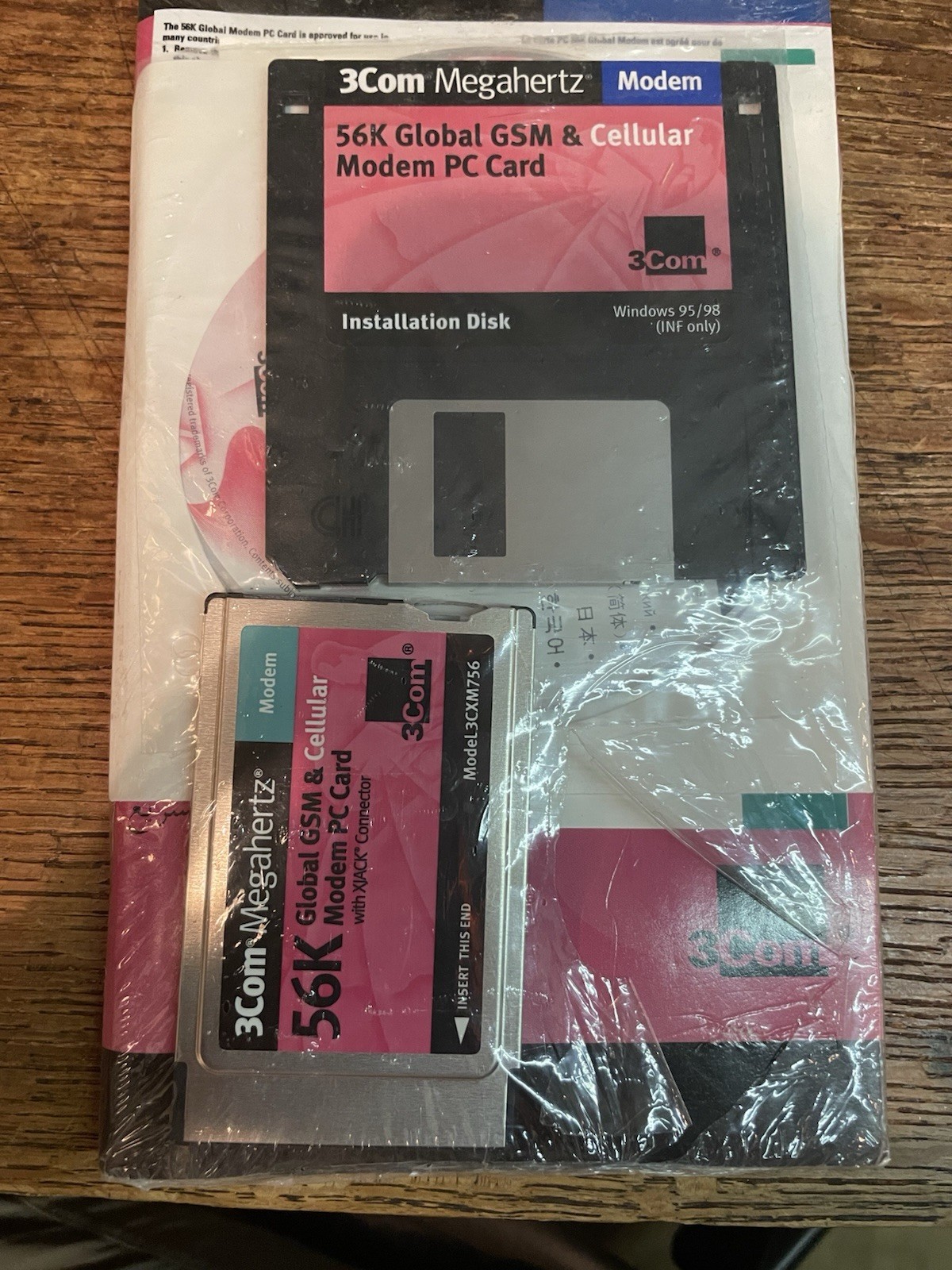 3Com Megahertz 3CXM756 56K Global GSM Cellular Modem CD Disk  & PC Card Sealed