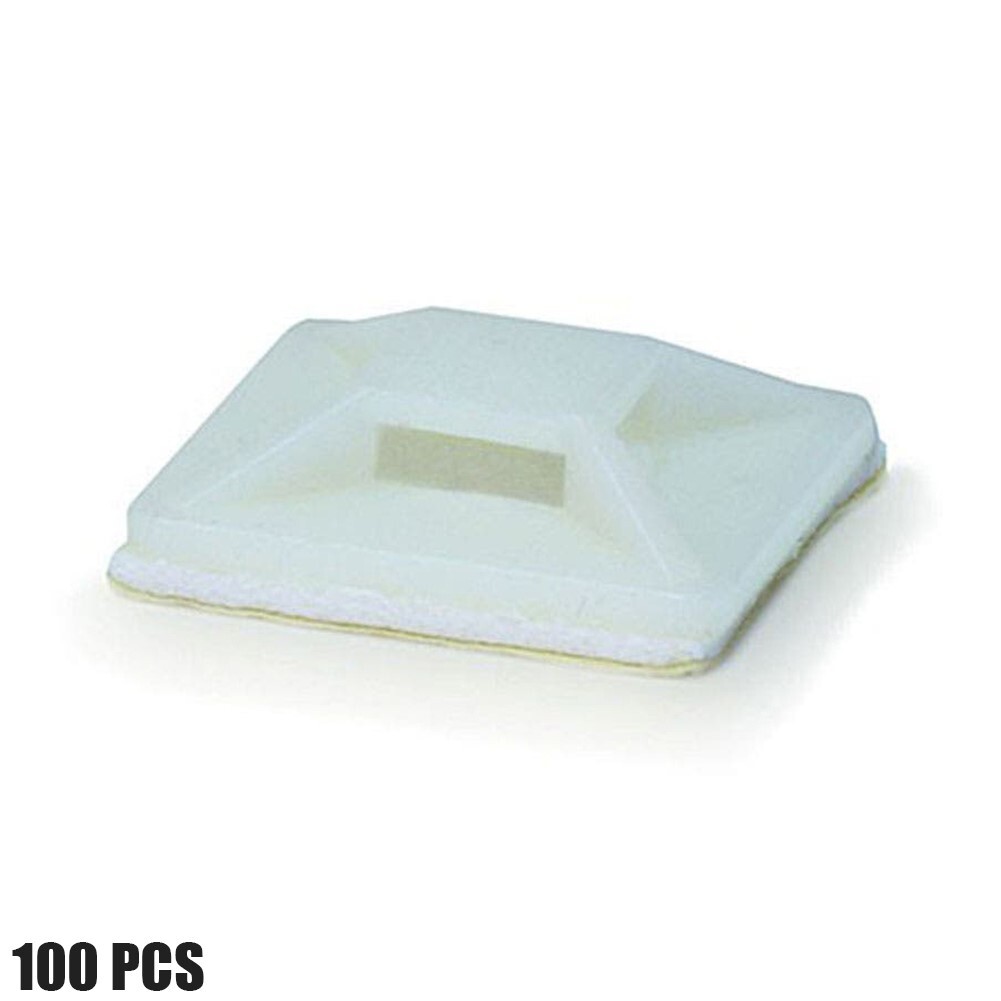 100 Pcs 25 x 25mm Self Adhesive Cable Wire Zip Tie Mount Clip Clamp Wall Holder
