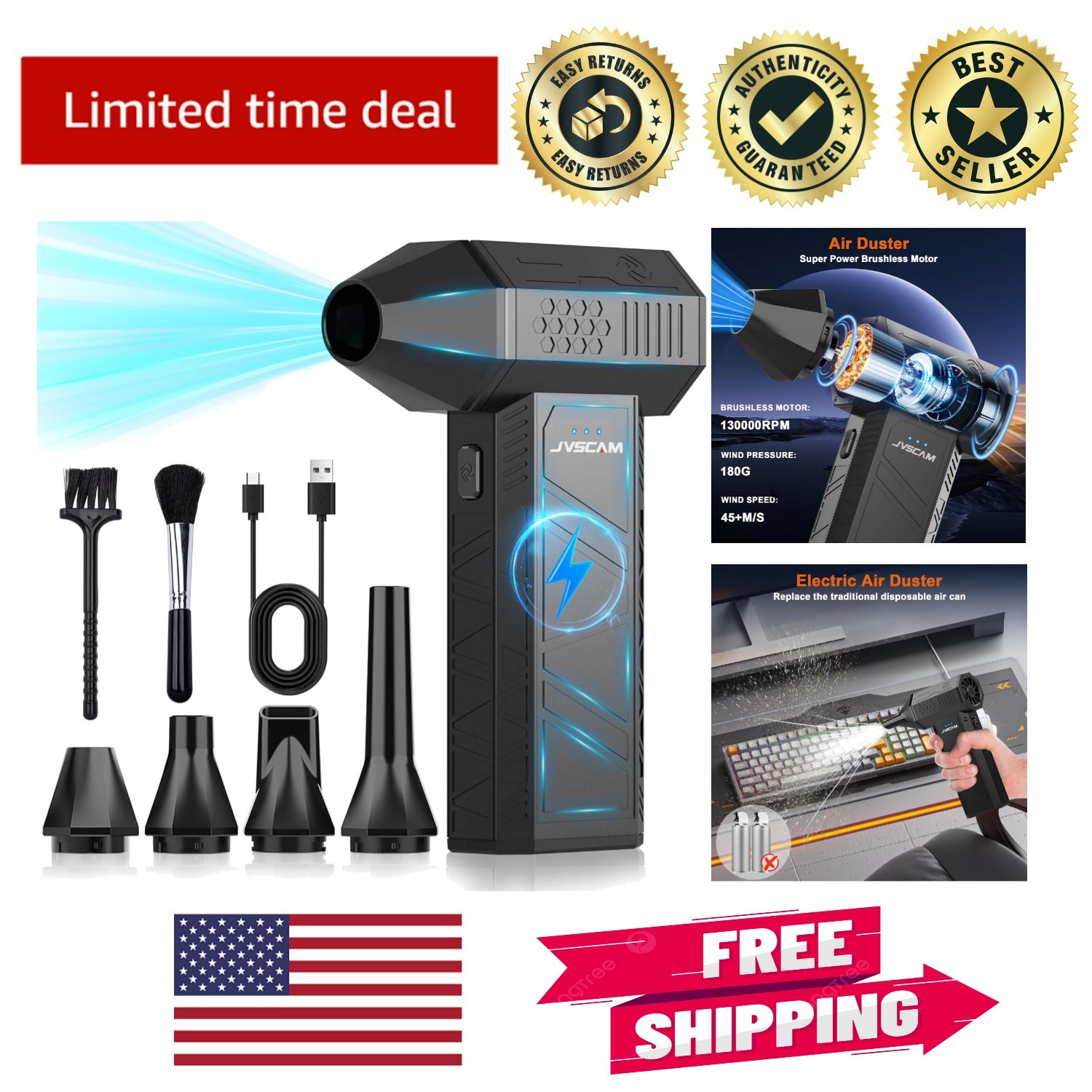Eco-Friendly Air Duster with 130000RPM Motor & Adjustable Speed for All Needs