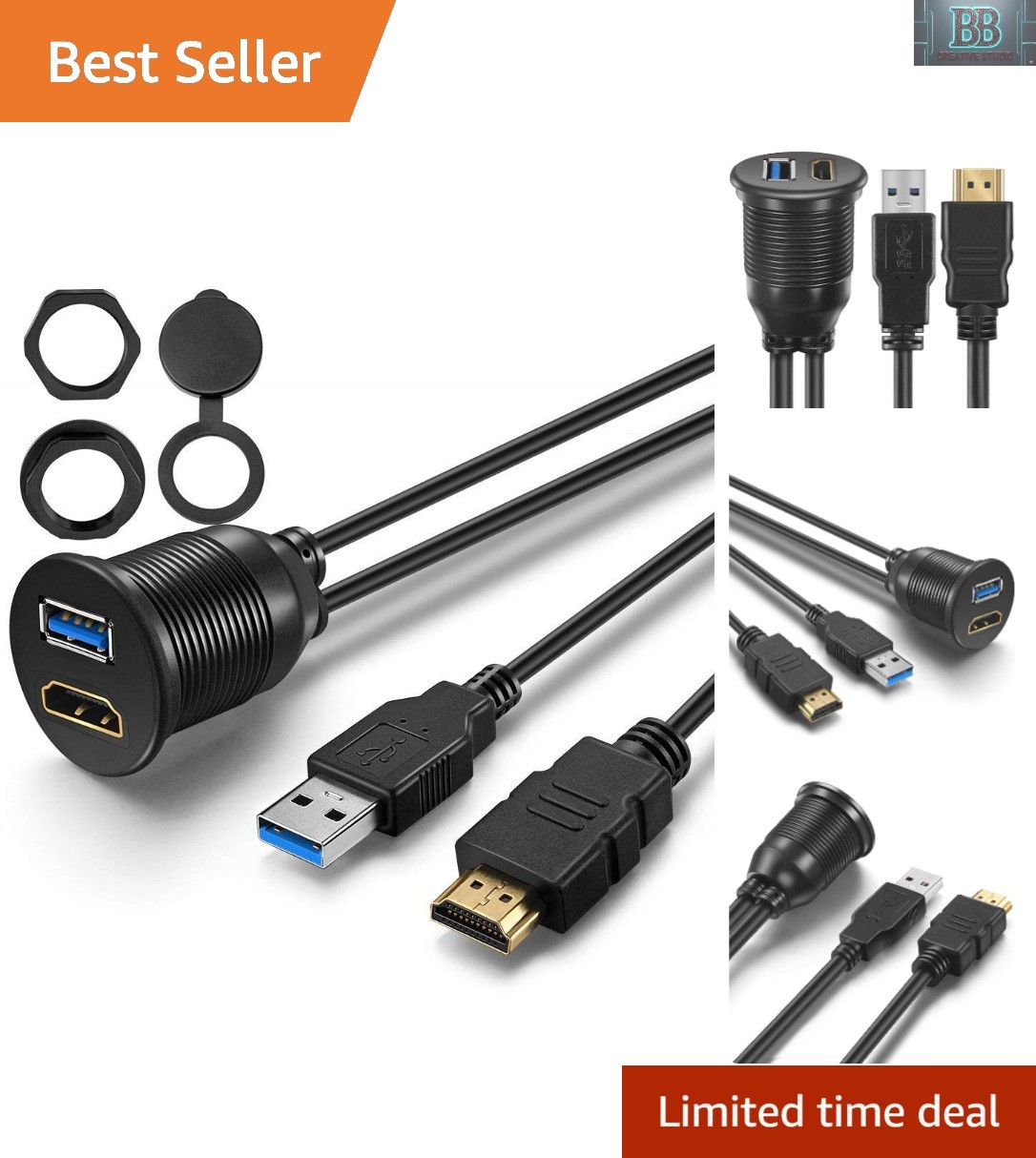 Versatile 3FT Flush Mount HDMI and USB Cable for Seamless Dashboard Connectivity