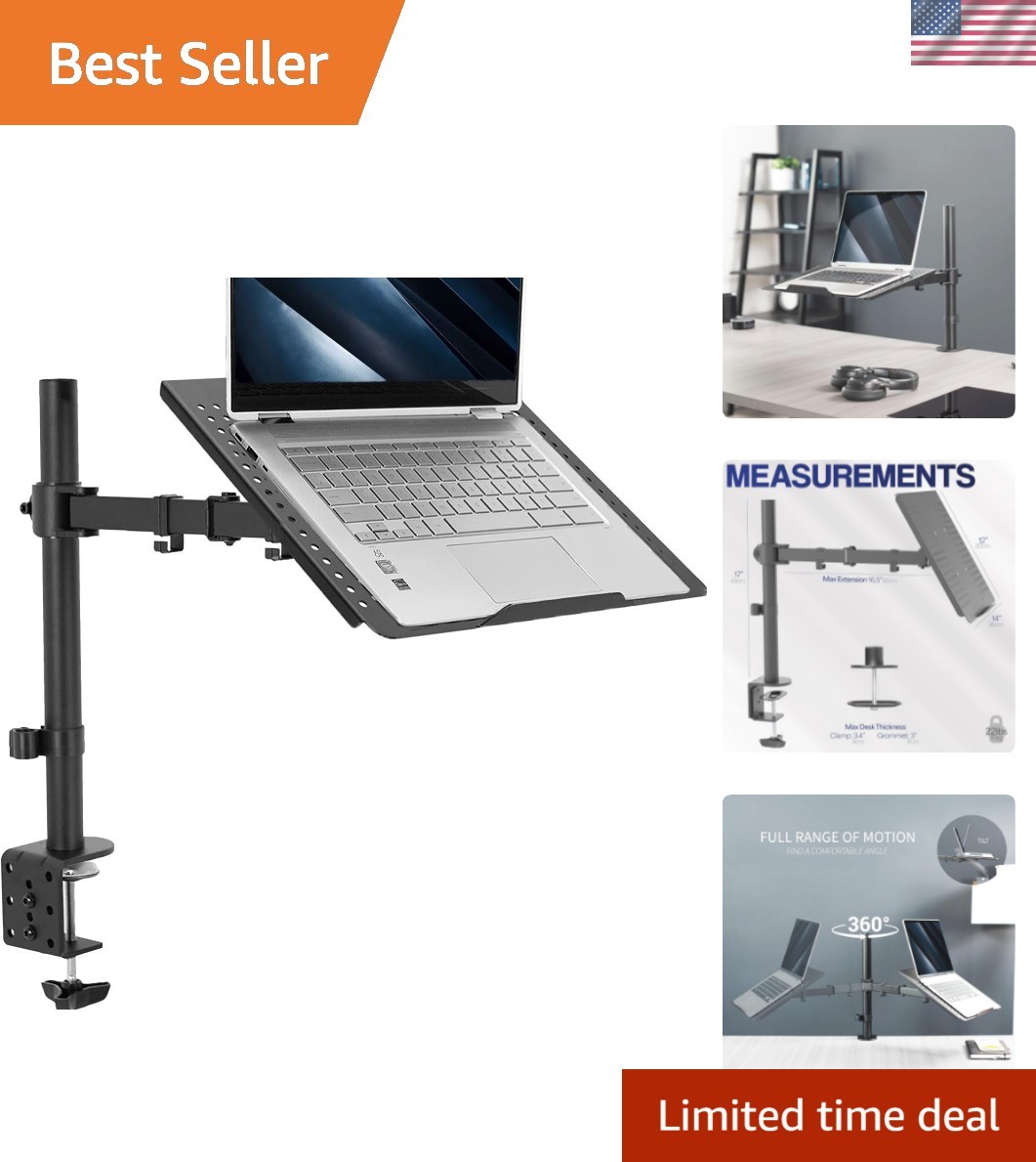 Single Laptop Notebook Desk Mount Stand, Fully Adjustable Extension with C-cl...
