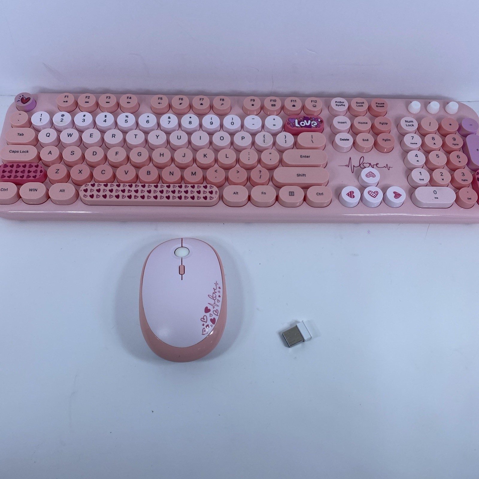 Pink Wireless Keyboard and Mouse,MOFII 104 Round Keys Lovely Full-Size 