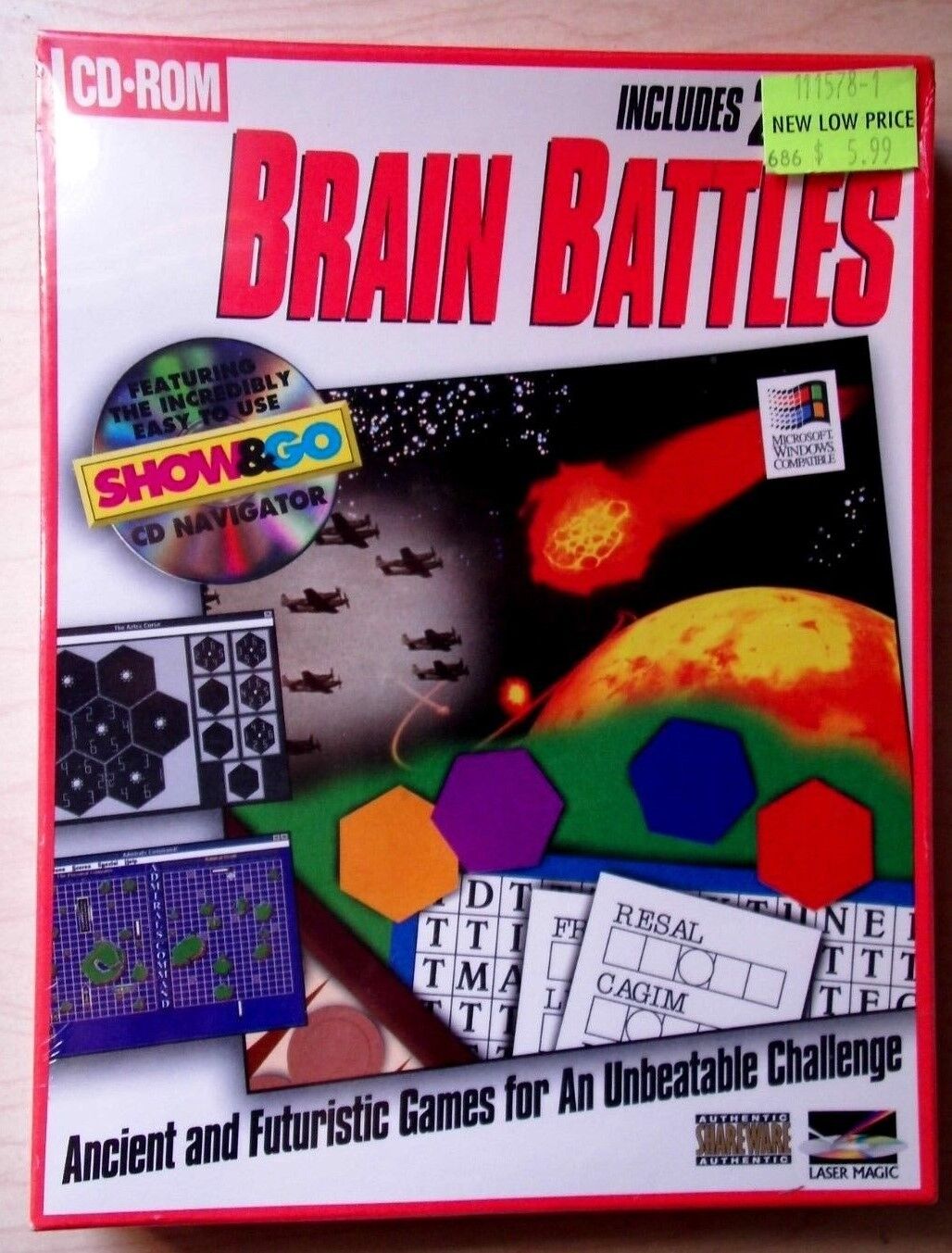Vintage 1995 Software: Rare mint sealed BRAIN BATTLES - 24 Games, Windows CD-Rom