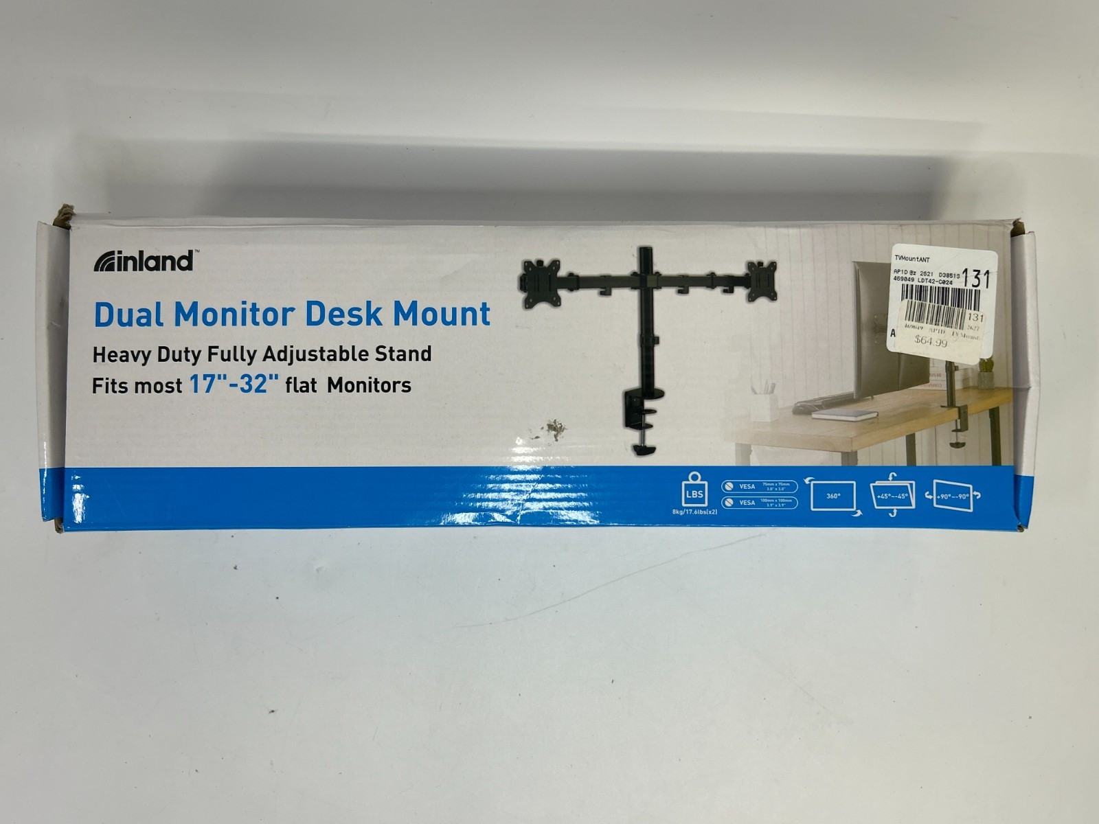 Inland Vertical Pole Mount Dual-Screen Monitor Mount for 17 - 32" Displays