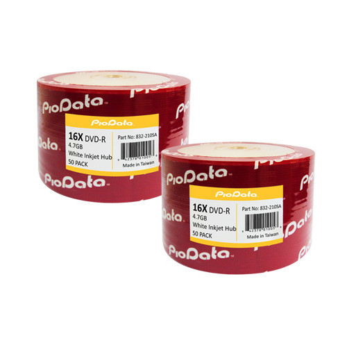 100 PC PioData 16X 4.7 GB DVD-R White Inkjet Hub Printable Disc 832-210SA