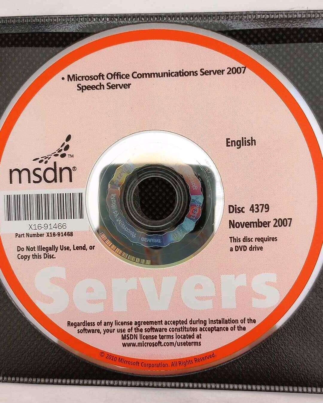 Microsoft Office Communications Server 2007 Speech Server Install CD w/ License