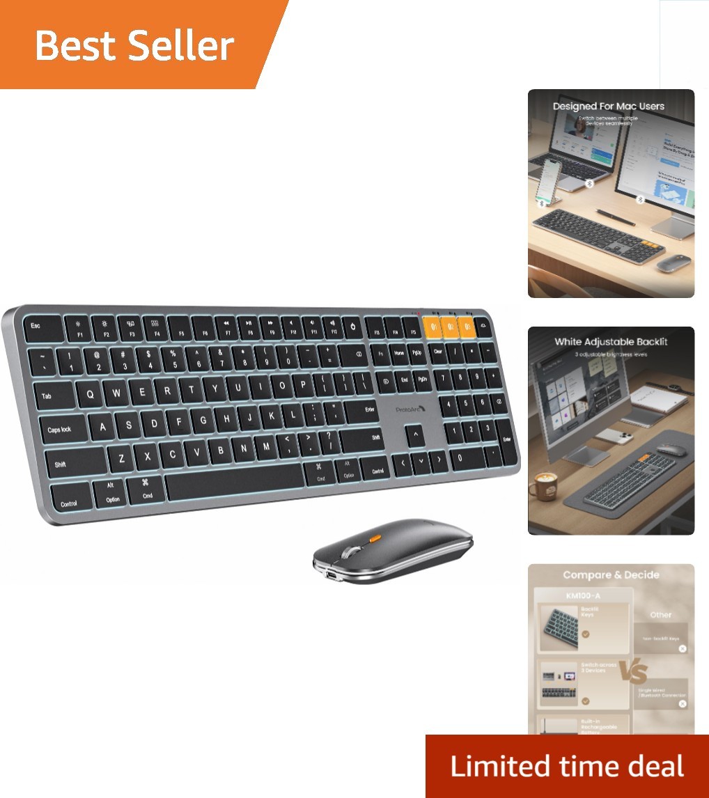 Elegant Backlit Bluetooth Keyboard & Mouse for Mac - Space Gray, Rechargeable