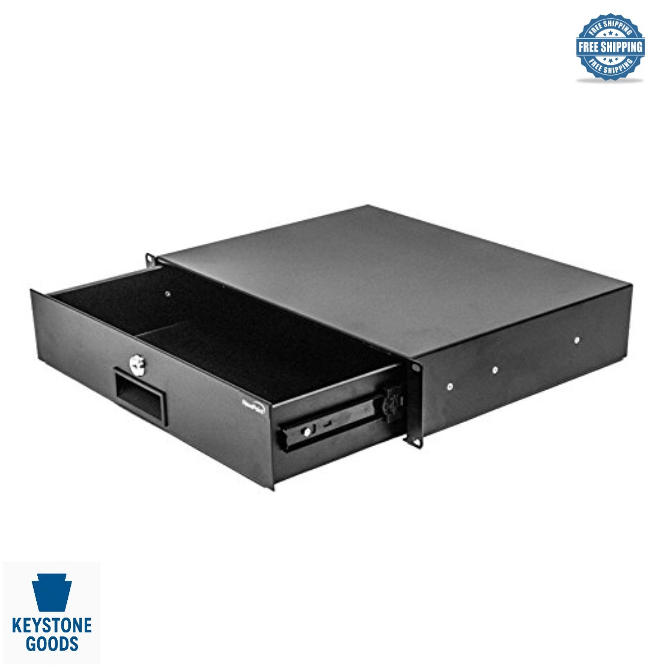 2U Rack Mount Locking Drawer 19 Inch Server Cabinet Alloy Steel Black Key Lock