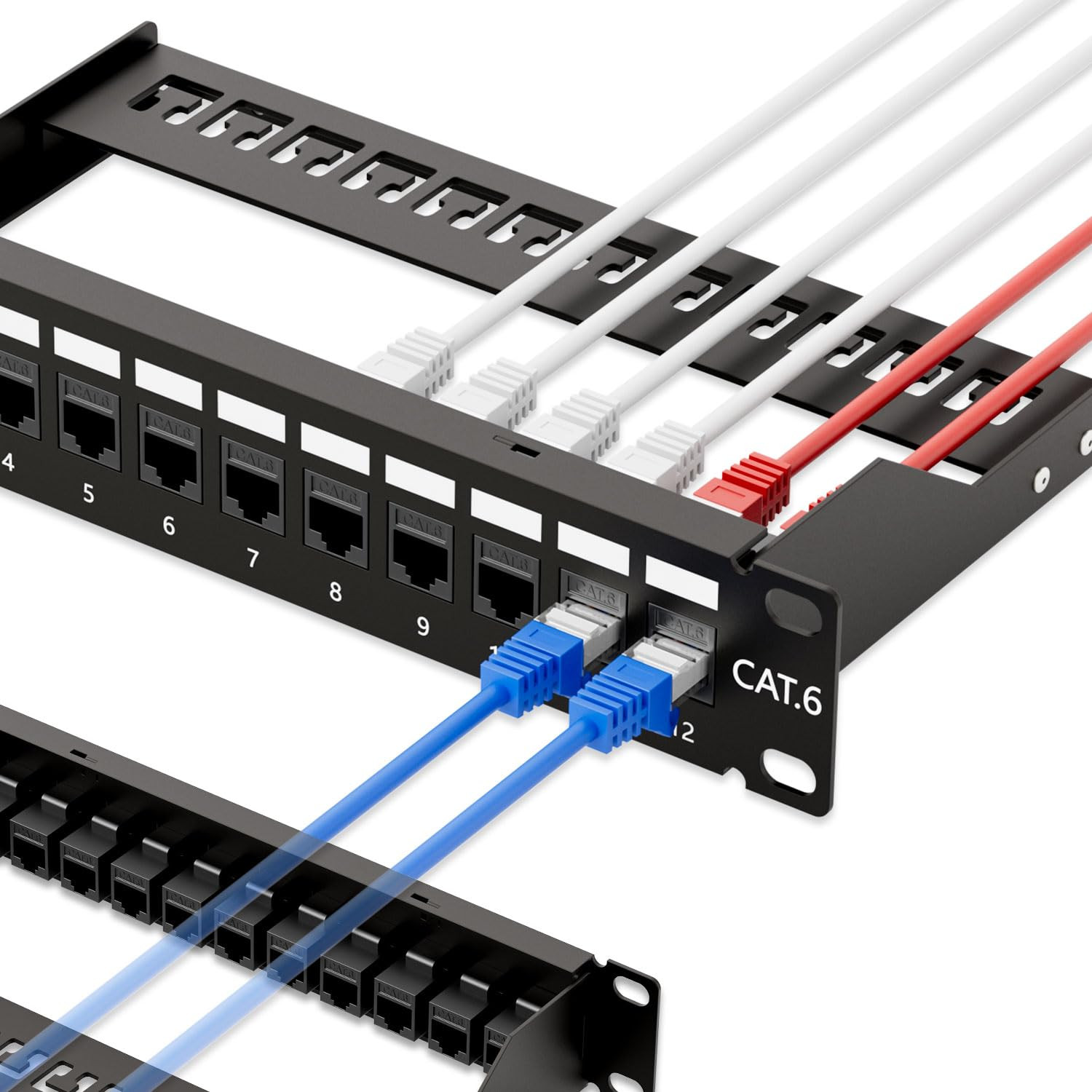 10Gbps 12 Port RJ45 Cat6 Patch Panel 10 Inch Rackmount Wallmount Coupler