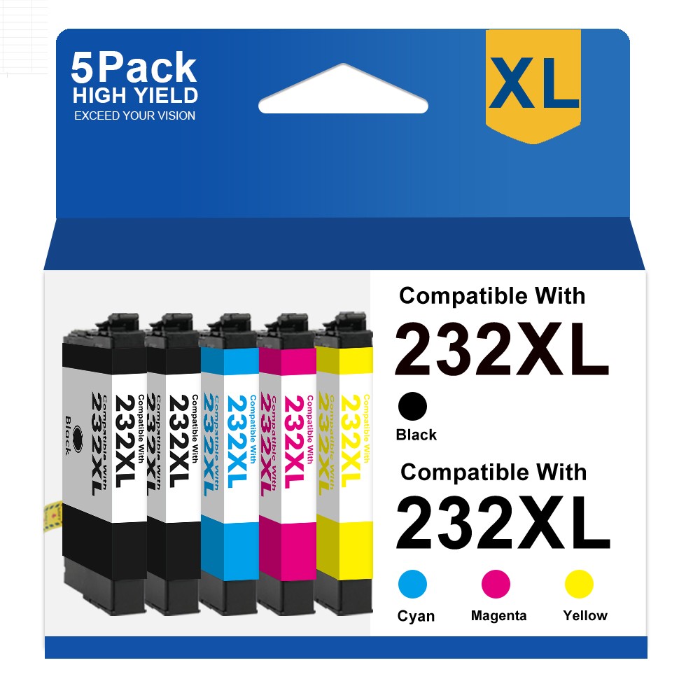 5 Pack 232XL T232XL Ink Cartridges for Epson 232 WF-2930 WF-2950 XP-4200 XP-4205
