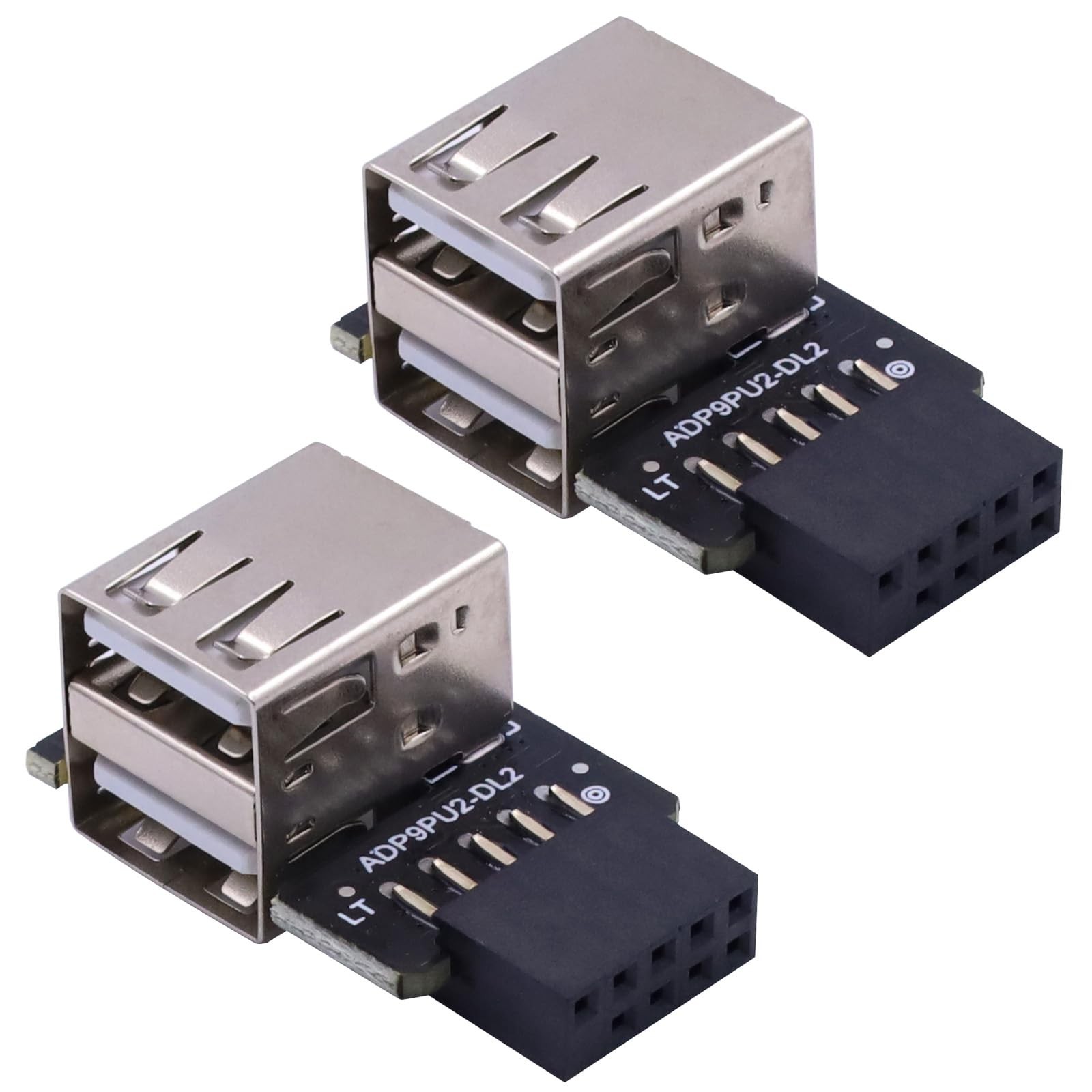 2 PCS USB 2.0 9Pin Female Motherboard Header To Dual USB 2.0 Type A Port