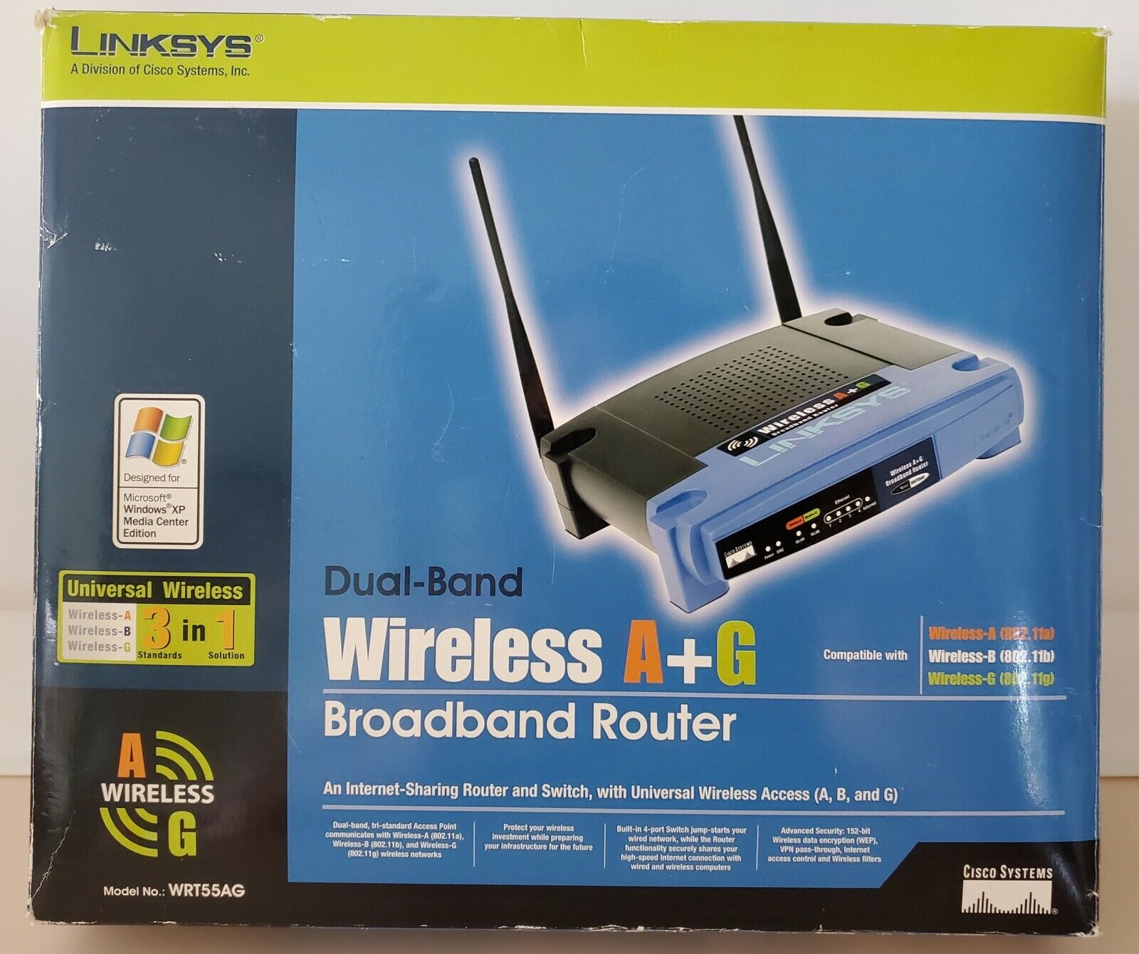 Linksys Dual-Band Wireless A+G Broadband Router WRT55AG. Incl all accessories.