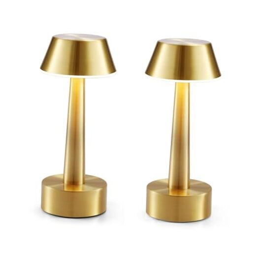 2 Pack Small Cordless Table Lamp, Battery Operated Lamp for Restaurant Gold