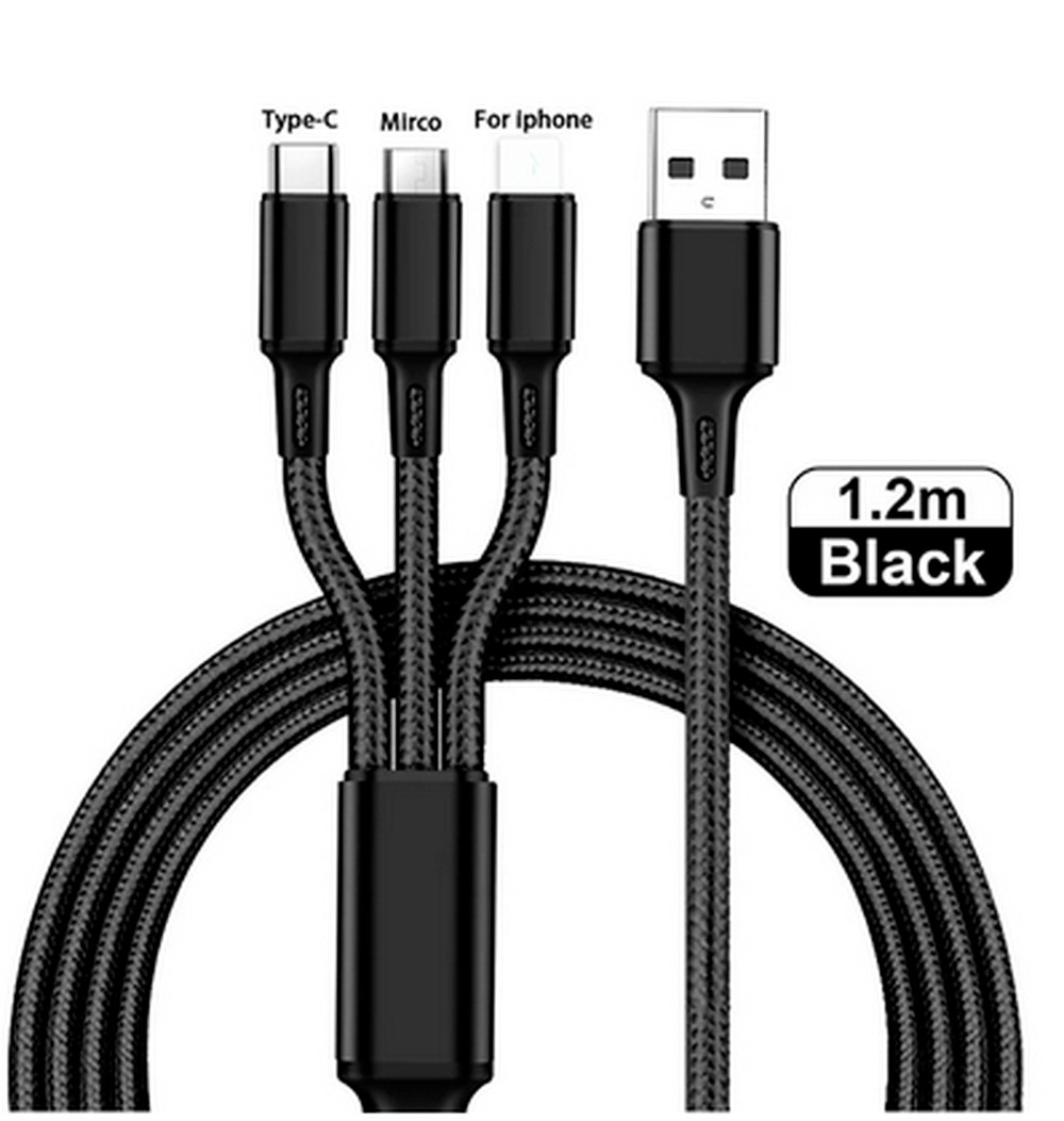 Wholesale 3A Fast Charging Cable 3 in 1 Charger Cord For iPhone USB-C Micro USB