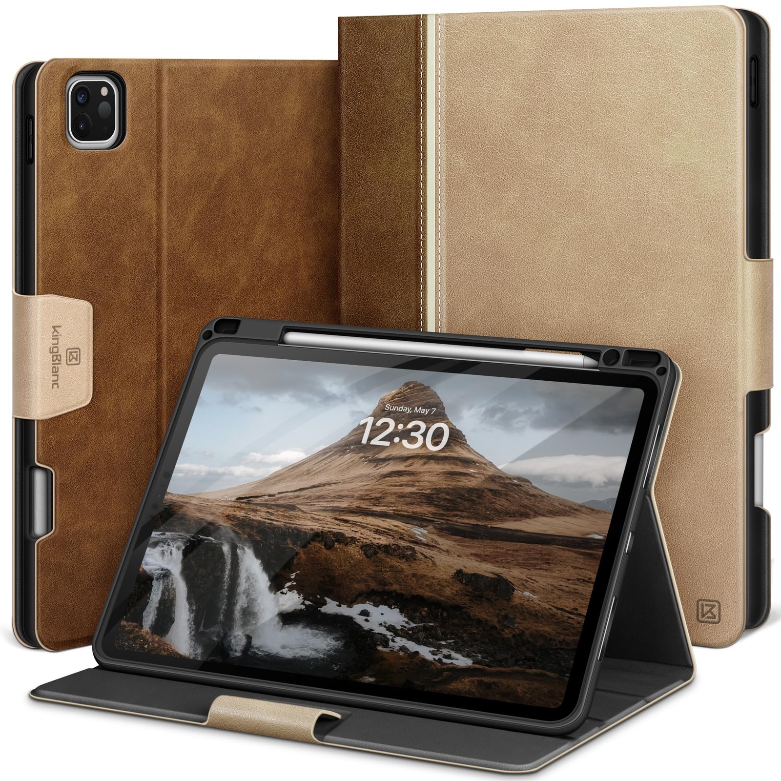 KingBlanc Book-Style Case for iPad Pro 13-inch (M5 2025/M4 2024) Beige × Camel