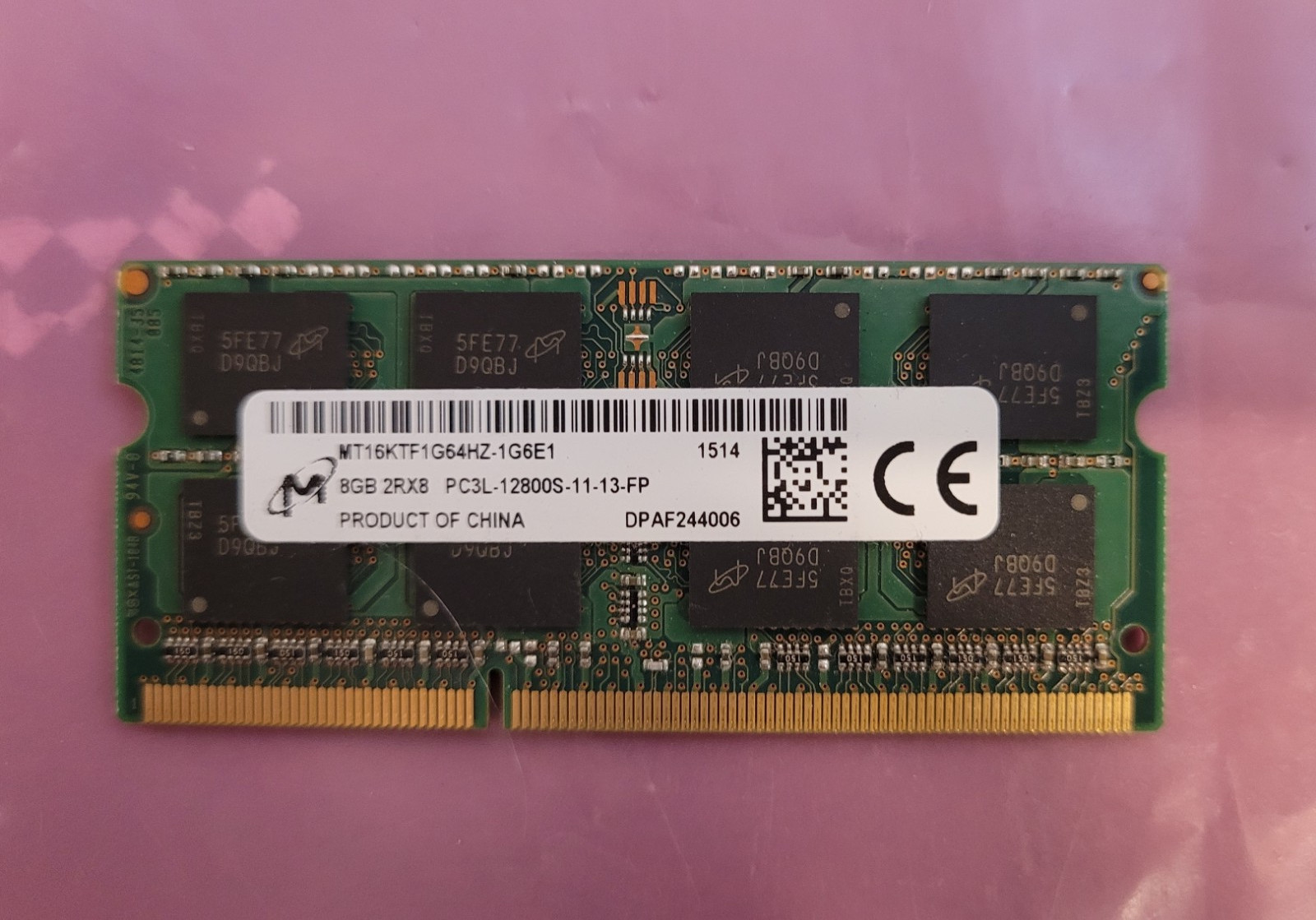 Micron 8GB PC3L 12800 DDR3L 1600MHz 2Rx8  Laptop Memory RAM 1.35V CL11
