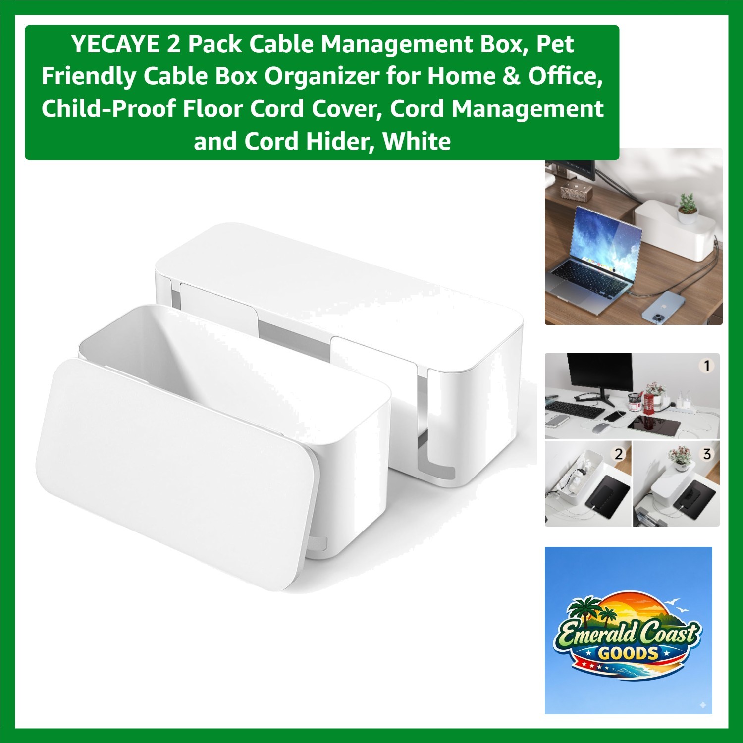 Multi-Functional 2-Pack Cable Management Box: Dustproof & Bite-Proof Design
