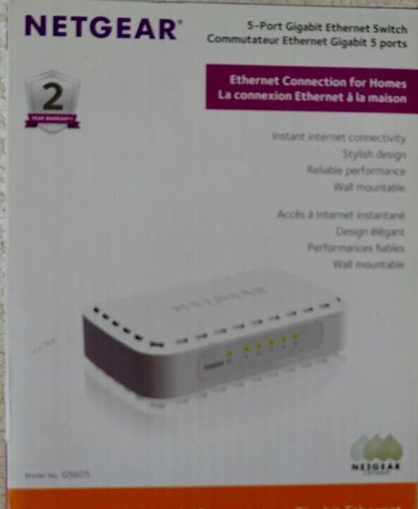 Netgear GS605 5-Port Gigabit Ethernet Switch 10/100/1000 Mbps