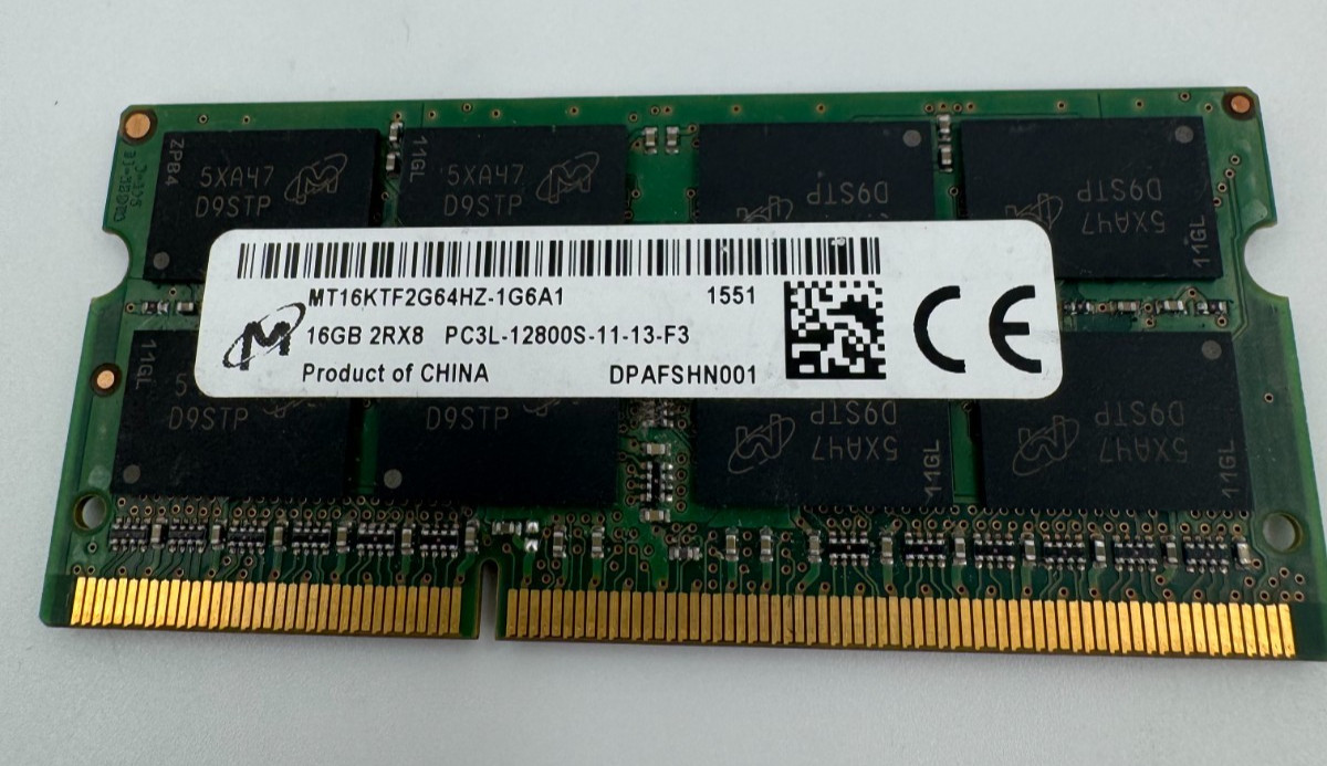 Micron 16GB DDR3L-1600 PC3L-12800S 2Rx8 SODIMM MT16KTF2G64HZ-1G6A1 Lenovo