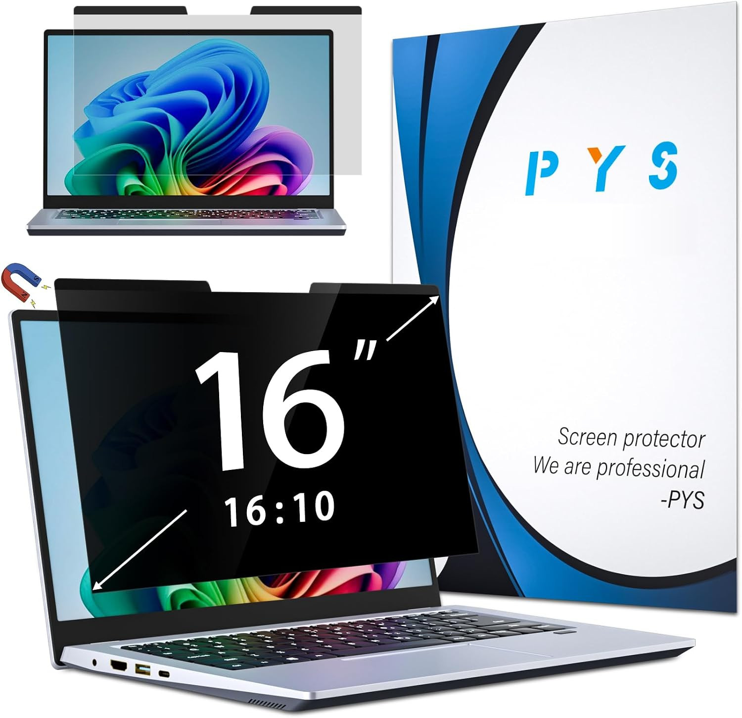 PYS Magnetic Laptop Privacy Screen 16 Inch 16:10 Ratio - Computer Monitor Screen