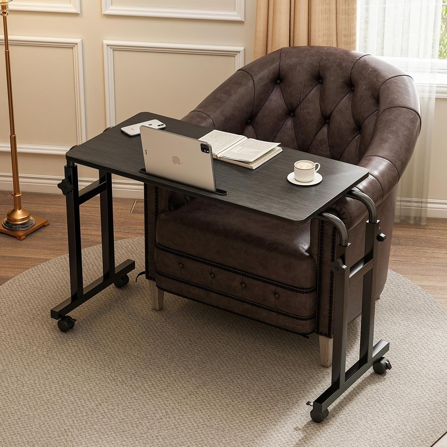 Adjustable Overbed Table Rolling Laptop Desk Heavy Duty 47 Inch Wide Recliner
