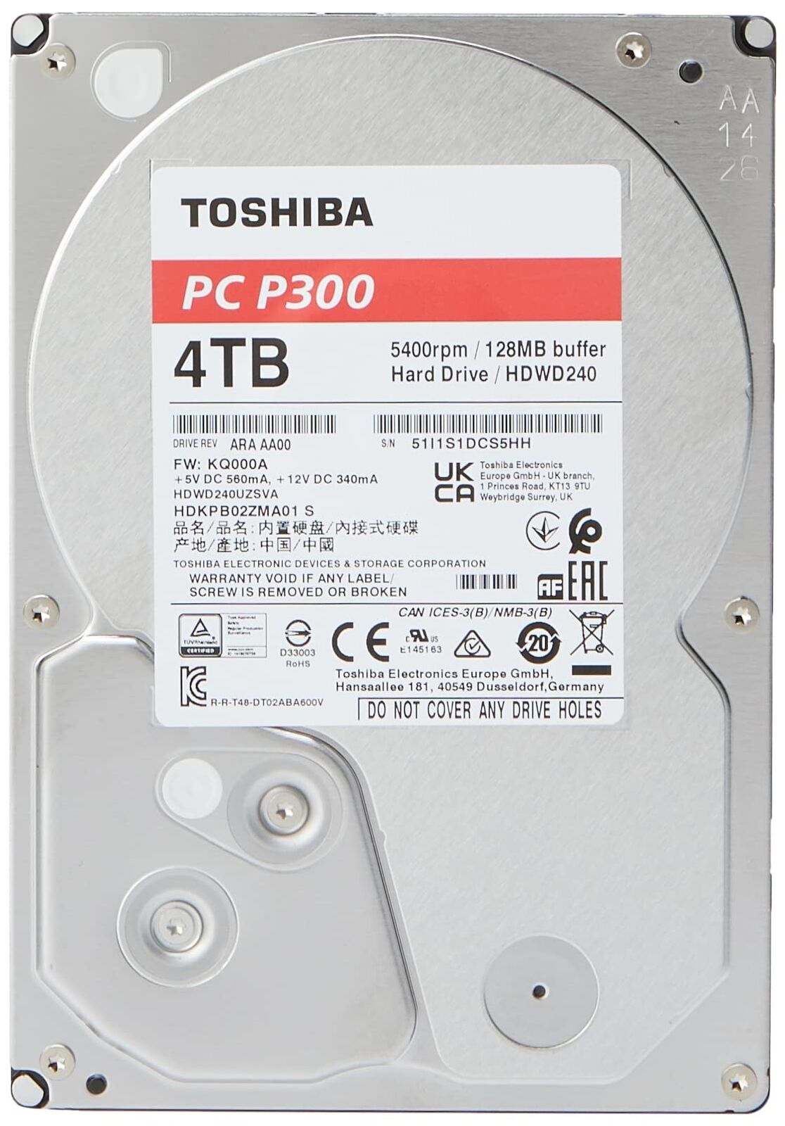 Toshiba P300 Desktop PC Hard Drive 4 TB