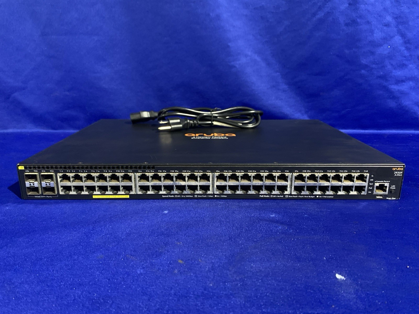 HP Aruba 2930F JL256A 48G POE+ 4SFP Ethernet Switch With Power Cord - Powers On